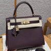 Hermes Kelly 28 Bag Handmade In Togo Calfskin Leather Gold Hardware OG Rouge Sellier