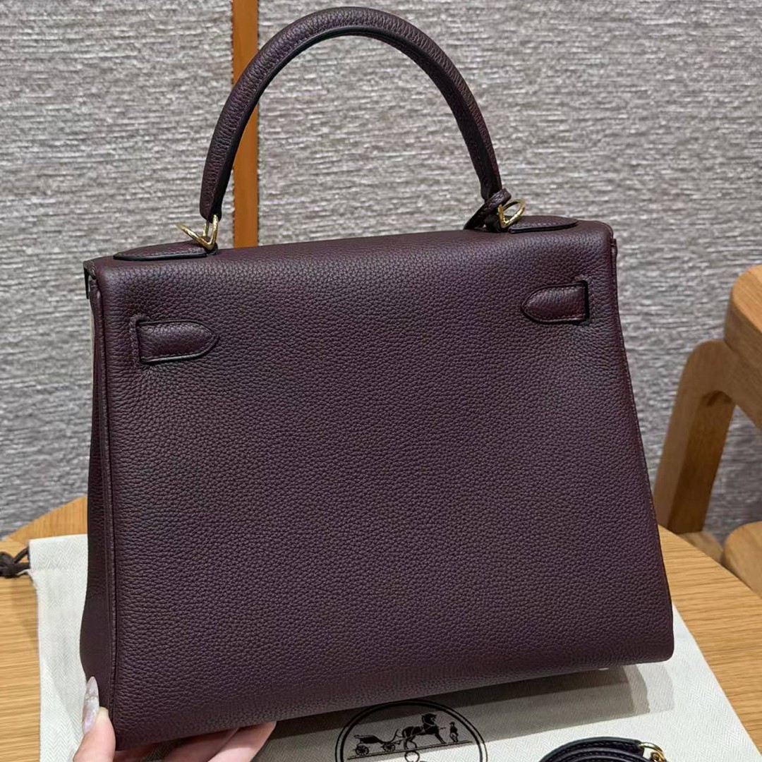 Hermes Kelly 28 Bag Handmade In Togo Calfskin Leather Gold Hardware OG Rouge Sellier - Image 2