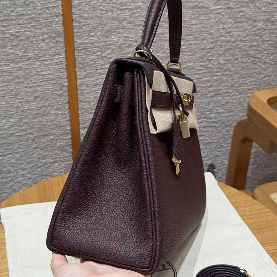 Hermes Kelly 28 Bag Handmade In Togo Calfskin Leather Gold Hardware OG Rouge Sellier - Image 20