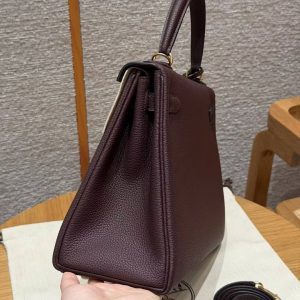 Hermes Kelly 28 Bag Handmade In Togo Calfskin Leather Gold Hardware OG Rouge Sellier - Image 19