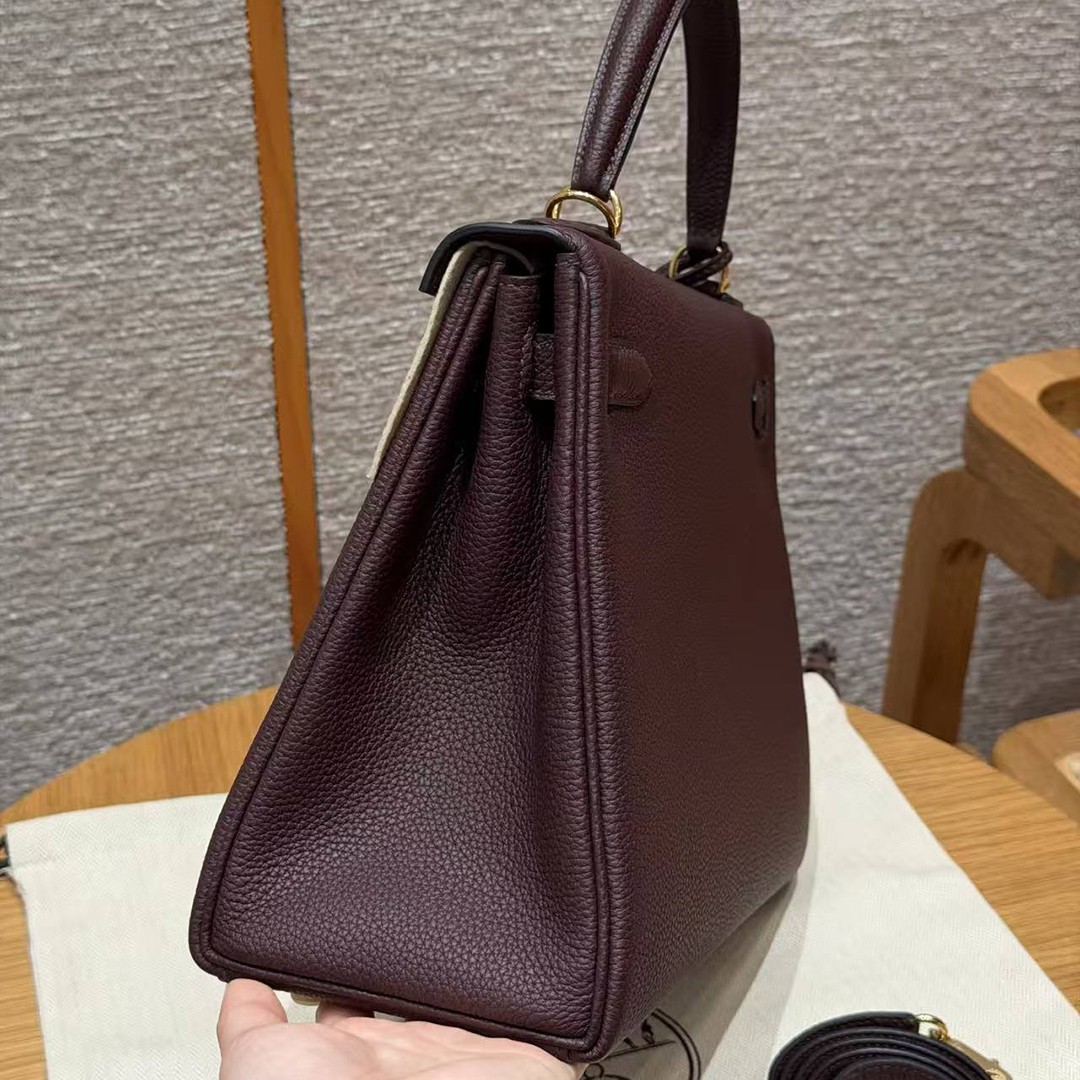 Hermes Kelly 28 Bag Handmade In Togo Calfskin Leather Gold Hardware OG Rouge Sellier - Image 19