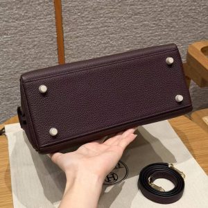 Hermes Kelly 28 Bag Handmade In Togo Calfskin Leather Gold Hardware OG Rouge Sellier - Image 18