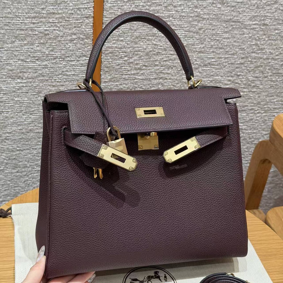 Hermes Kelly 28 Bag Handmade In Togo Calfskin Leather Gold Hardware OG Rouge Sellier - Image 13