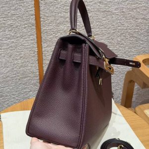 Hermes Kelly 28 Bag Handmade In Togo Calfskin Leather Gold Hardware OG Rouge Sellier - Image 12
