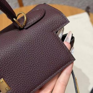 Hermes Kelly 28 Bag Handmade In Togo Calfskin Leather Gold Hardware OG Rouge Sellier - Image 10