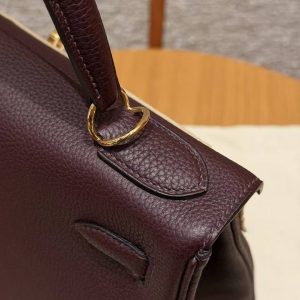 Hermes Kelly 28 Bag Handmade In Togo Calfskin Leather Gold Hardware OG Rouge Sellier - Image 7