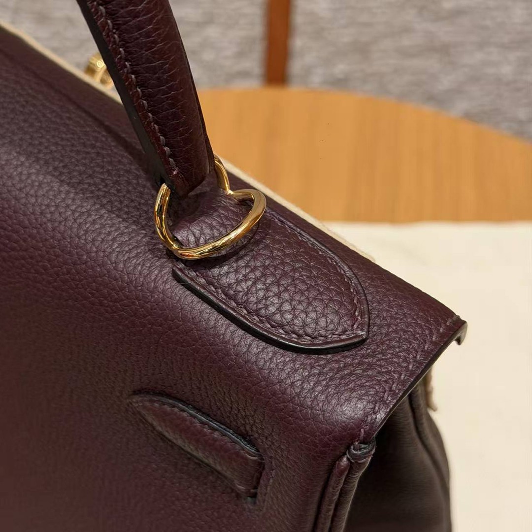 Hermes Kelly 28 Bag Handmade In Togo Calfskin Leather Gold Hardware OG Rouge Sellier - Image 7
