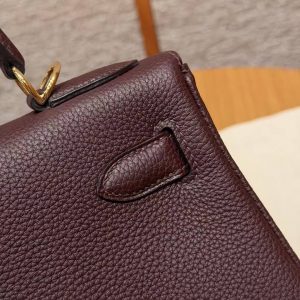 Hermes Kelly 28 Bag Handmade In Togo Calfskin Leather Gold Hardware OG Rouge Sellier - Image 6