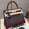 Hermes Kelly 28 Bag Handmade In Togo Calfskin Leather Silver Hardware OG Rouge Sellier