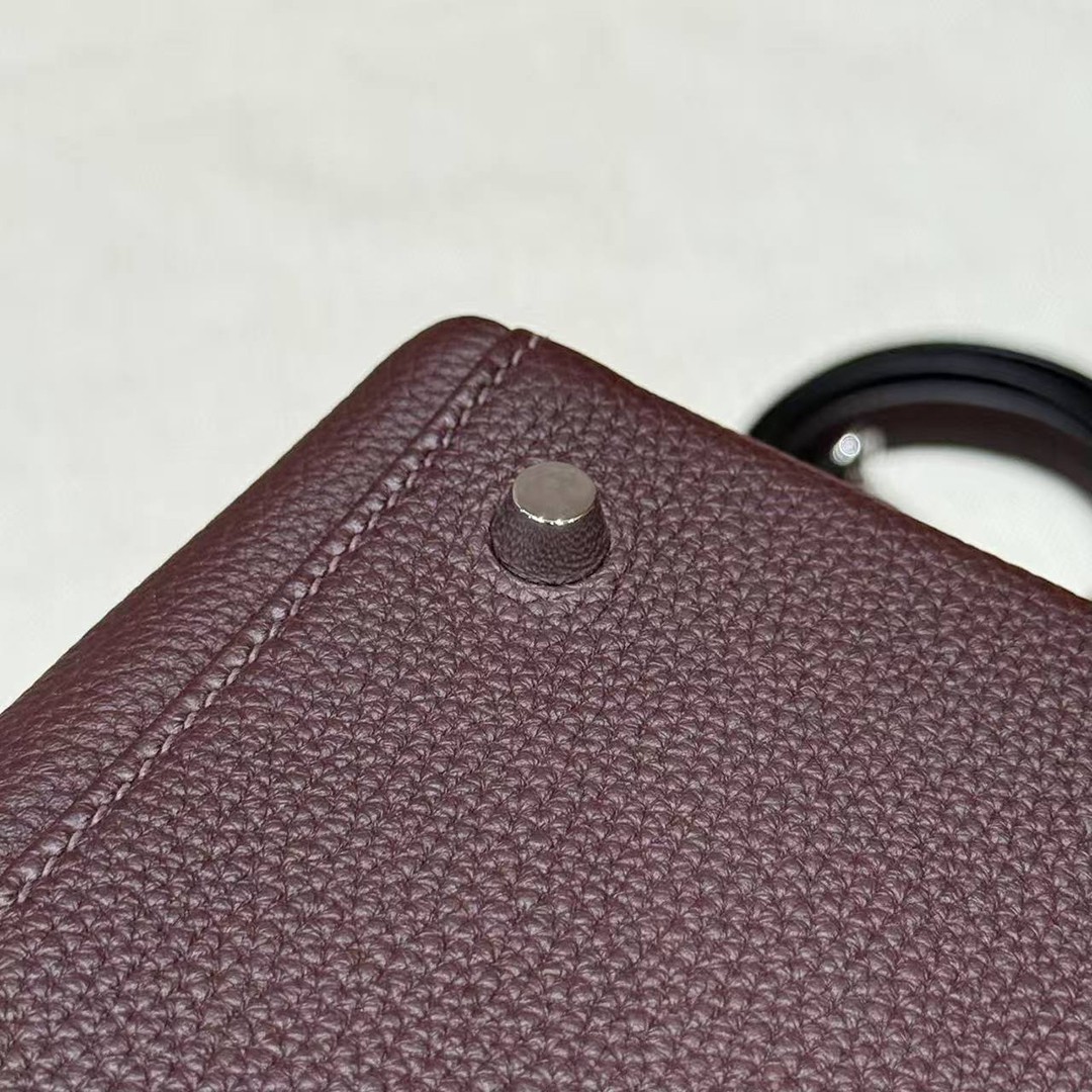 Hermes Kelly 28 Bag Handmade In Togo Calfskin Leather Silver Hardware OG Rouge Sellier - Image 12