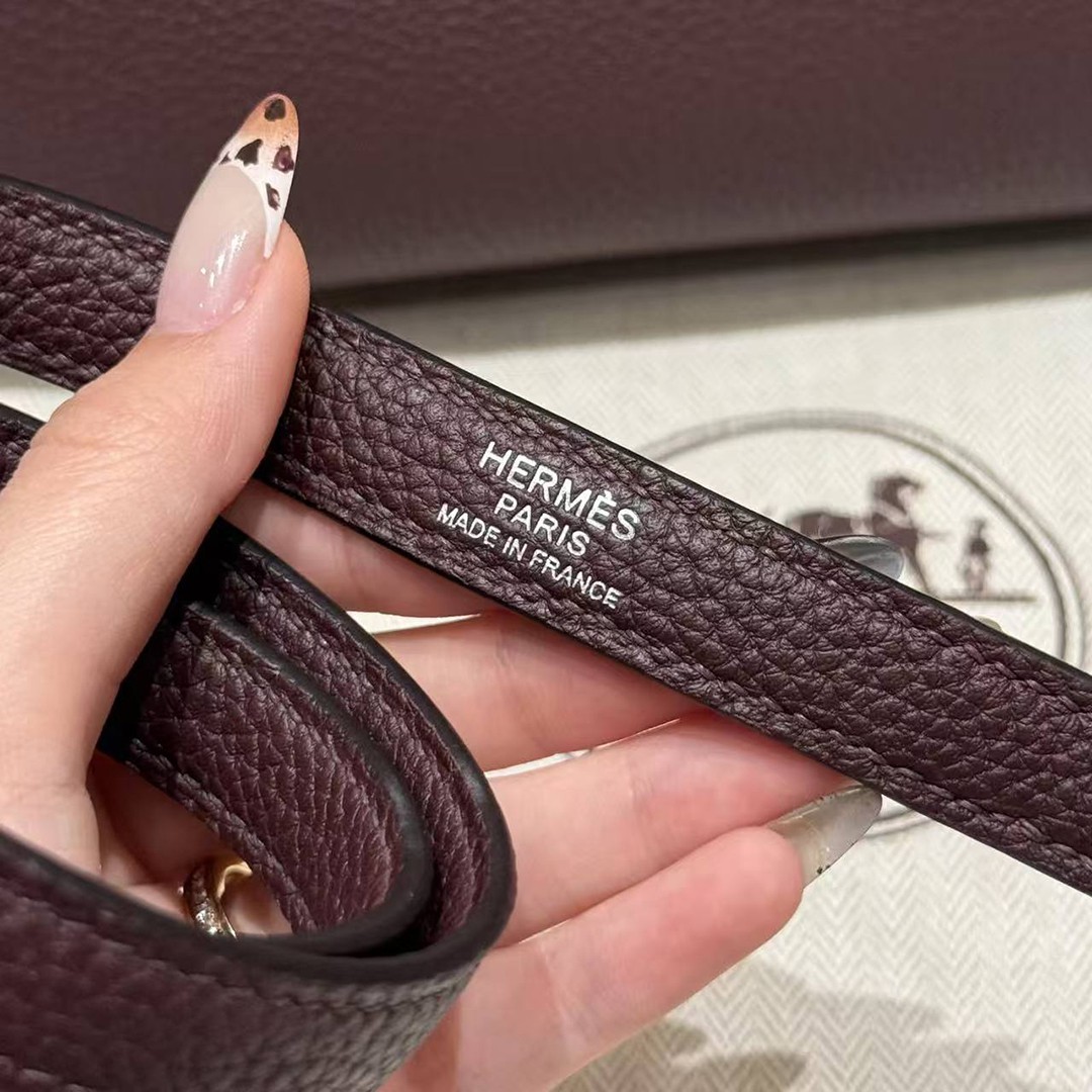 Hermes Kelly 28 Bag Handmade In Togo Calfskin Leather Silver Hardware OG Rouge Sellier - Image 6