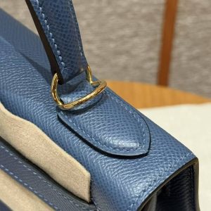 Hermes Kelly 28 Bag Handmade In Epsom Calfskin Leather Gold Hardware R2 Blue Agate - Image 21