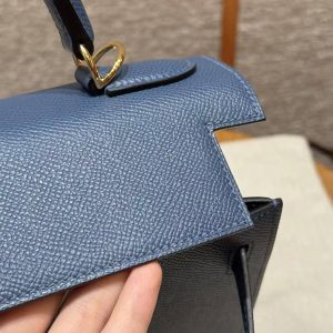 Hermes Kelly 28 Bag Handmade In Epsom Calfskin Leather Gold Hardware R2 Blue Agate - Image 19