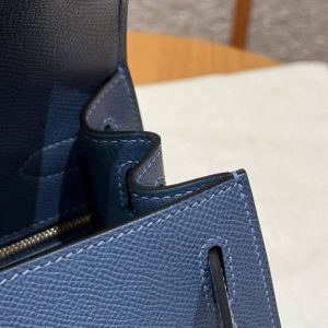 Hermes Kelly 28 Bag Handmade In Epsom Calfskin Leather Gold Hardware R2 Blue Agate - Image 18