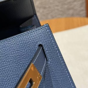 Hermes Kelly 28 Bag Handmade In Epsom Calfskin Leather Gold Hardware R2 Blue Agate - Image 17