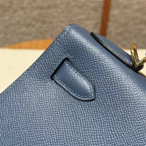 Hermes Kelly 28 Bag Handmade In Epsom Calfskin Leather Gold Hardware R2 Blue Agate - Image 16
