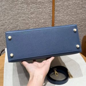 Hermes Kelly 28 Bag Handmade In Epsom Calfskin Leather Gold Hardware R2 Blue Agate - Image 10