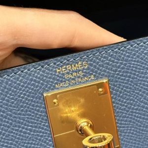 Hermes Kelly 28 Bag Handmade In Epsom Calfskin Leather Gold Hardware R2 Blue Agate - Image 8