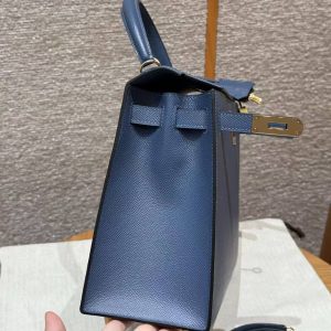 Hermes Kelly 28 Bag Handmade In Epsom Calfskin Leather Gold Hardware R2 Blue Agate - Image 6