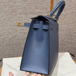 Hermes Kelly 28 Bag Handmade In Epsom Calfskin Leather Gold Hardware R2 Blue Agate - Image 5