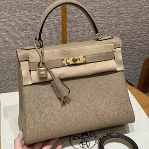 Hermes Kelly 28 Bag Handmade In Togo Calfskin Leather Gold Hardware S2 Trench