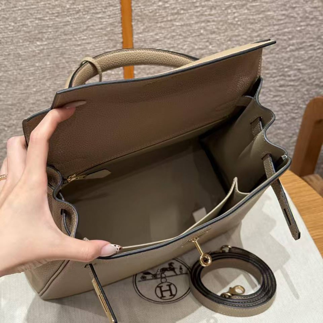 Hermes Kelly 28 Bag Handmade In Togo Calfskin Leather Gold Hardware S2 Trench - Image 23