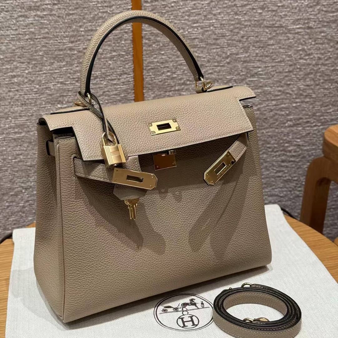 Hermes Kelly 28 Bag Handmade In Togo Calfskin Leather Gold Hardware S2 Trench - Image 18