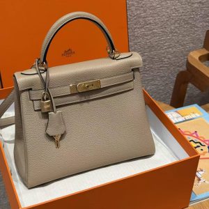 Hermes Kelly 28 Bag Handmade In Togo Calfskin Leather Gold Hardware S2 Trench - Image 10