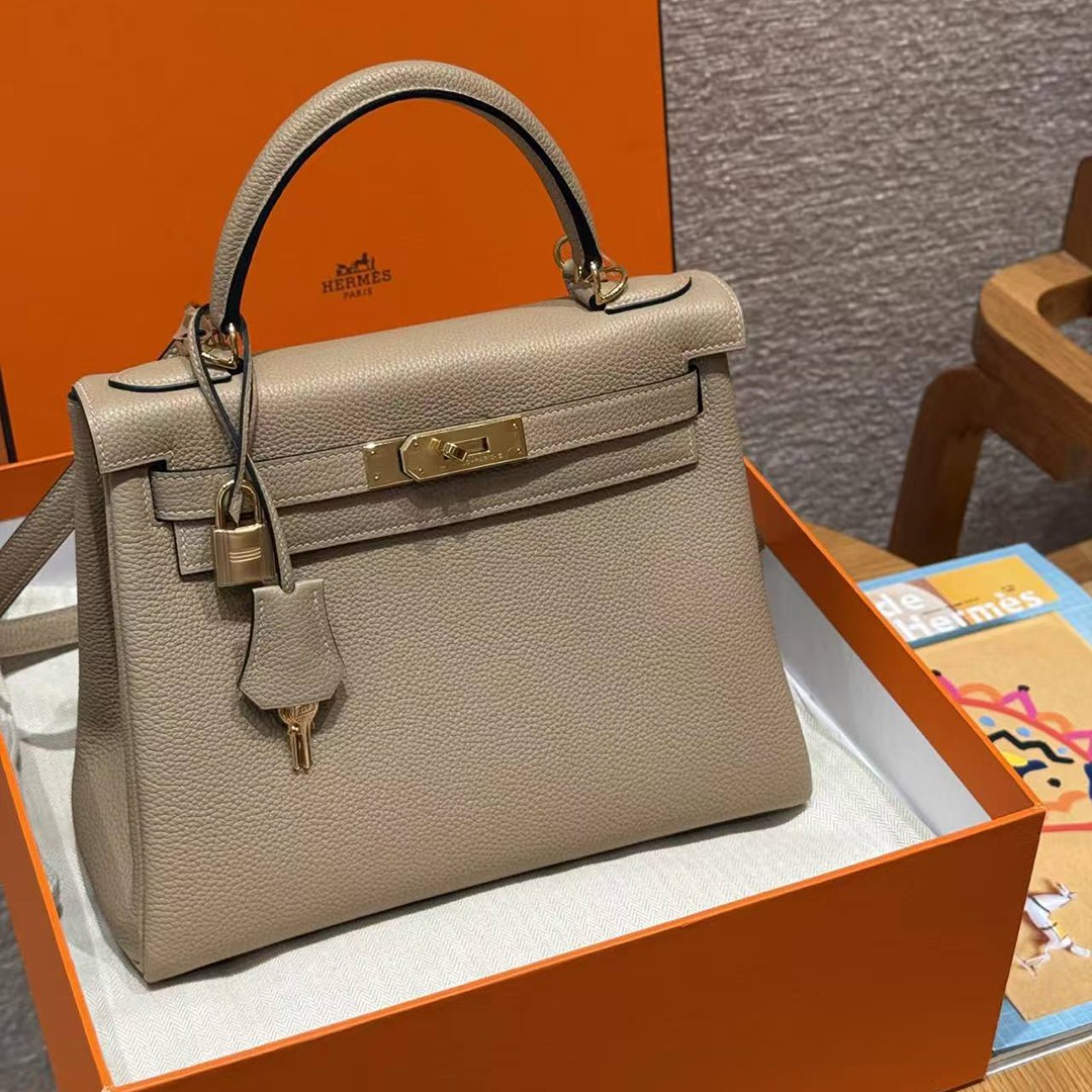 Hermes Kelly 28 Bag Handmade In Togo Calfskin Leather Gold Hardware S2 Trench - Image 10