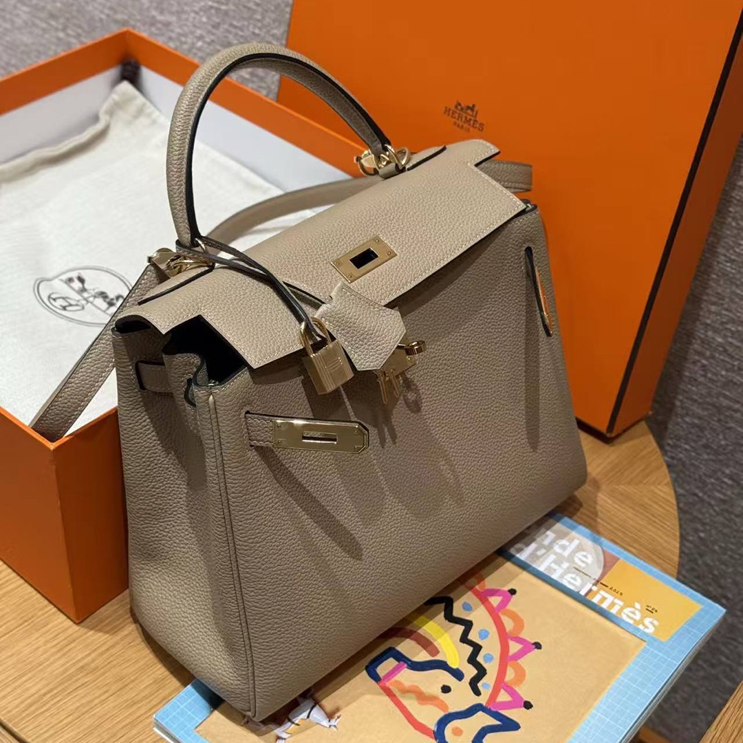Hermes Kelly 28 Bag Handmade In Togo Calfskin Leather Gold Hardware S2 Trench - Image 9