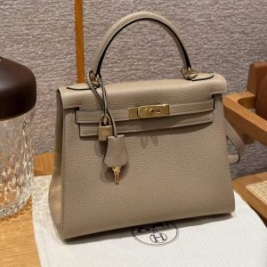 Hermes Kelly 28 Bag Handmade In Togo Calfskin Leather Gold Hardware S2 Trench - Image 8