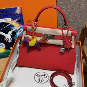 Hermes Kelly 28 Bag Handmade In Epsom Calfskin Leather Silver Hardware S3 Rouge Coeur - Image 2