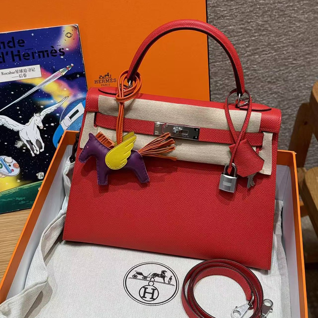 Hermes Kelly 28 Bag Handmade In Epsom Calfskin Leather Silver Hardware S3 Rouge Coeur - Image 2