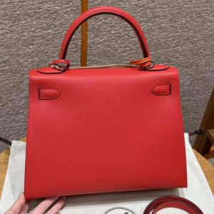 Hermes Kelly 28 Bag Handmade In Epsom Calfskin Leather Silver Hardware S3 Rouge Coeur - Image 16
