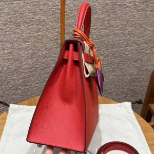 Hermes Kelly 28 Bag Handmade In Epsom Calfskin Leather Silver Hardware S3 Rouge Coeur - Image 15