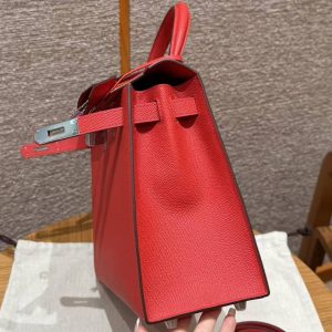 Hermes Kelly 28 Bag Handmade In Epsom Calfskin Leather Silver Hardware S3 Rouge Coeur - Image 10