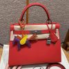 Hermes Kelly 28 Bag Handmade In Epsom Calfskin Leather Silver Hardware S3 Rouge Coeur