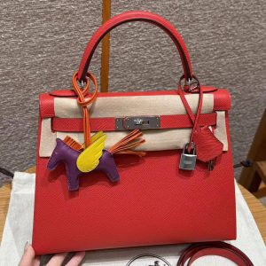 Hermes Kelly 28 Bag Handmade In Epsom Calfskin Leather Silver Hardware S3 Rouge Coeur