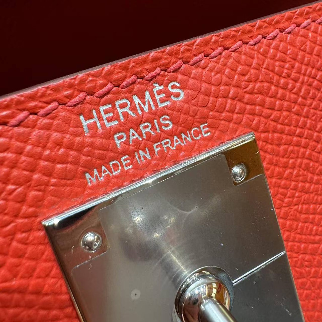 Hermes Kelly 28 Bag Handmade In Epsom Calfskin Leather Silver Hardware S3 Rouge Coeur - Image 5