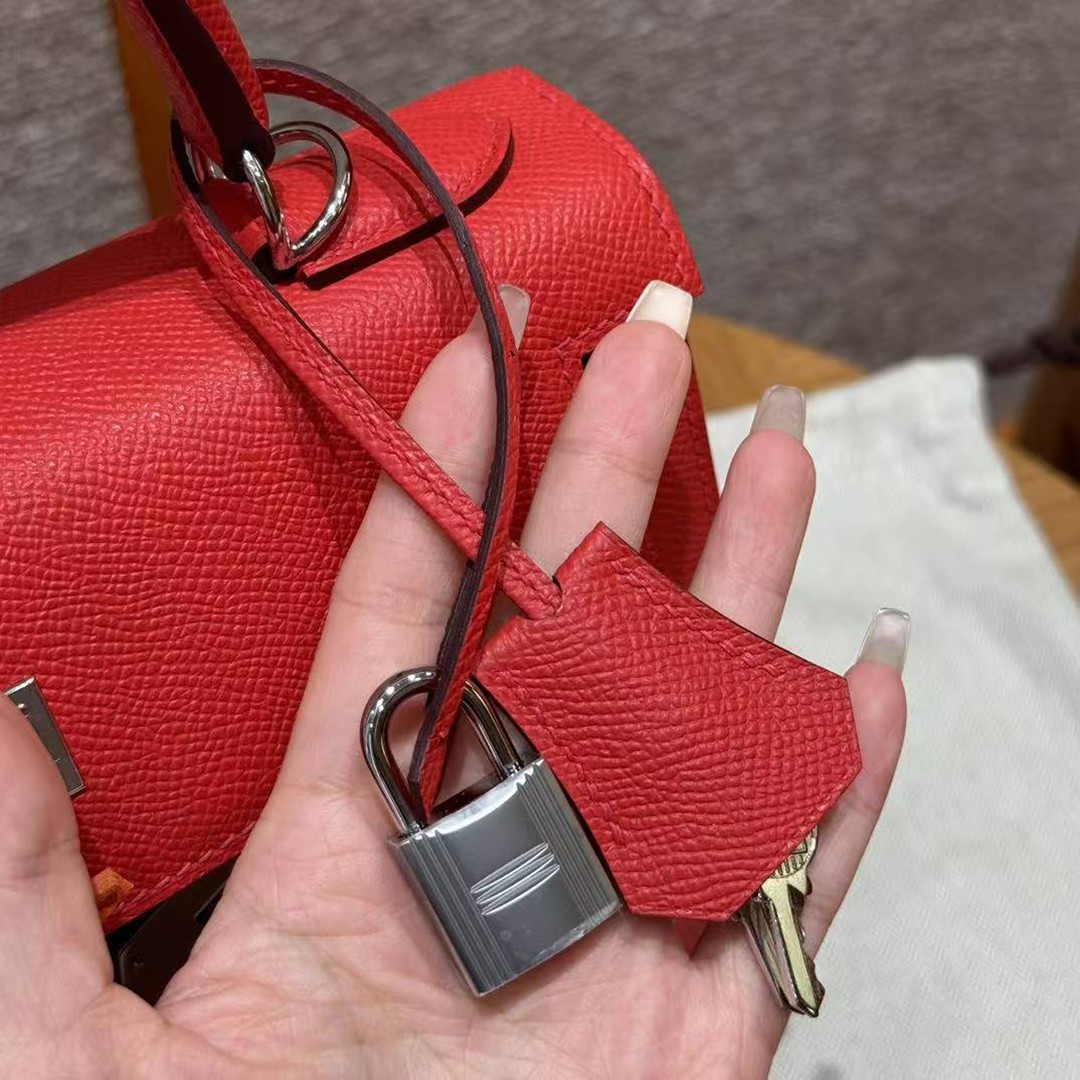 Hermes Kelly 28 Bag Handmade In Epsom Calfskin Leather Silver Hardware S3 Rouge Coeur - Image 4