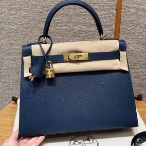 Hermes Kelly 28 Bag Handmade In Epsom Calfskin Leather Gold Hardware S4 Deep Blue