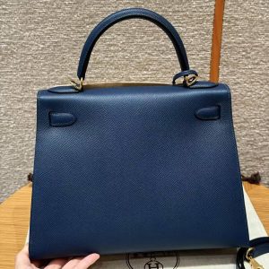 Hermes Kelly 28 Bag Handmade In Epsom Calfskin Leather Gold Hardware S4 Deep Blue - Image 2