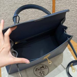 Hermes Kelly 28 Bag Handmade In Epsom Calfskin Leather Gold Hardware S4 Deep Blue - Image 20