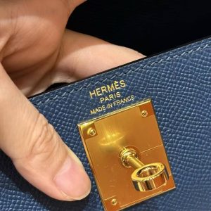 Hermes Kelly 28 Bag Handmade In Epsom Calfskin Leather Gold Hardware S4 Deep Blue - Image 18