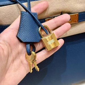Hermes Kelly 28 Bag Handmade In Epsom Calfskin Leather Gold Hardware S4 Deep Blue - Image 17