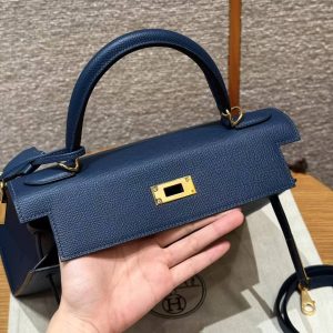 Hermes Kelly 28 Bag Handmade In Epsom Calfskin Leather Gold Hardware S4 Deep Blue - Image 15