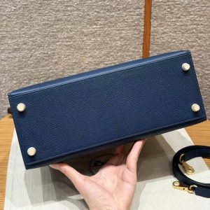 Hermes Kelly 28 Bag Handmade In Epsom Calfskin Leather Gold Hardware S4 Deep Blue - Image 14