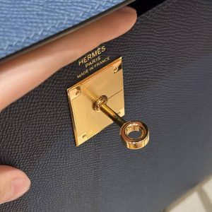 Hermes Kelly 28 Bag Handmade In Epsom Calfskin Leather Gold Hardware S4 Deep Blue - Image 9