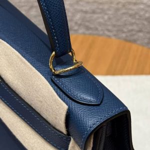 Hermes Kelly 28 Bag Handmade In Epsom Calfskin Leather Gold Hardware S4 Deep Blue - Image 7