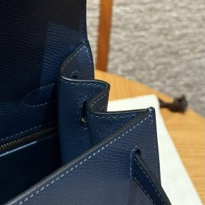 Hermes Kelly 28 Bag Handmade In Epsom Calfskin Leather Gold Hardware S4 Deep Blue - Image 6